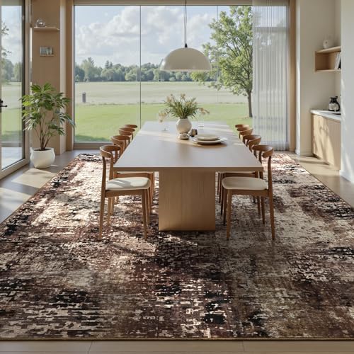 Ompaa Living Room Rug 6x9 Brown Area Rug Machine Washable Boho Coffee Rug Non Slip Abstract Vintage Indoor Large Rugs for Bedroom, Classroom, College Dorm, Farmhouse, Dining Room, Kids Playroom - Image 3