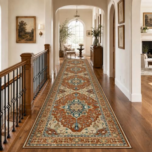 RELEANY Washable Area Rug, Runner 2'6"x10', Red/Orange/Blue/Brown - Image 2