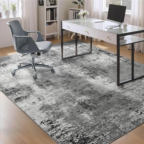 Living Room Rug 9x11 Gray Area Rugs Machine Washable Abstract Boho Large Rug Non-Slip Non-Shedding Faux Wool Indoor Vintage Carpet for Bedroom, Classroom, Dining Room, Kids Playroom by OmpaaHomeDecor