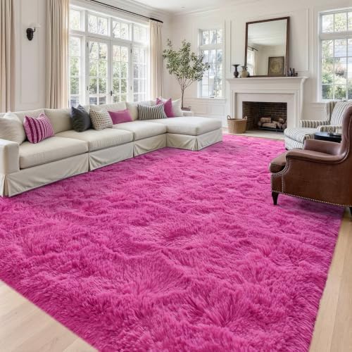 9x12 Extra Large Hot Pink Fluffy Soft Area Rug Non-Slip for Kids Bedroom - Image 2