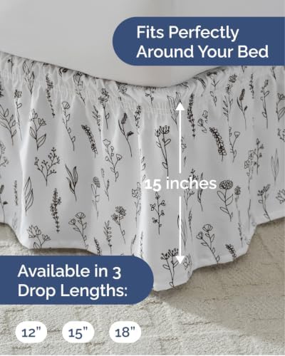 CGK Wrap Around Dust Ruffle Bed Skirt - Twin Size, 15" Inch, Plants - Image 4