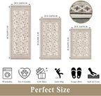 3-Piece Kitchen Rugs Set for Floor, Washable Non-Slip Farmhouse Kitchen Mats for Hardwood Floor, Rustic Floral Boho Runner Rug for Sink,Entryway & Hallway & Bathroom (Beige/Brown/Floral,2x3-2x4-2x5) - Image 2