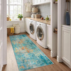 RELEANY Washable Runner 2'x10' Abstract Area Rug for Hallway Teal Multi - Image 5