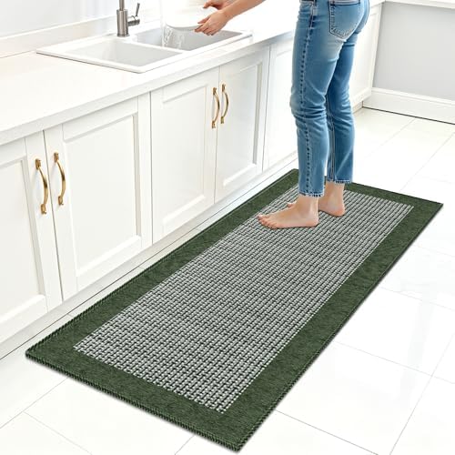 StepRite Kitchen Rugs, Kitchen Mat for Floor, 47"x20" Non-Slip Machine-Washable Commercial Floor Mat, Absorbent Heavy-Duty Rug for Office & Home, Sink Standing Mat, Entryway Carpet, Door Mat, Green by Bringcushiontoyourlife