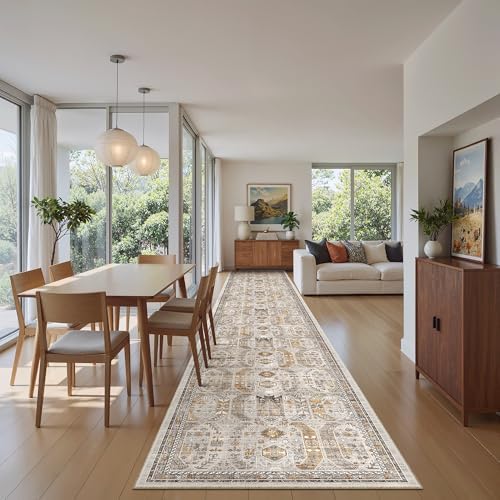 Madane Hallway Runner Rug 2'6''x16' Kitchen Runners Vintage, Brown/Gold - Image 2