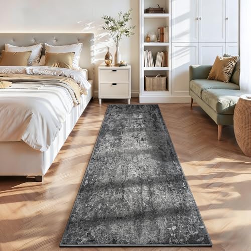 2x12 Black Rug Runners for Hallways Kitchen Runner Rug Non Slip Washable Black Long Runner Rugs with Rubber Backing Soft Abstract Carpet Runner for Bedroom, Kitchen, Bathroom, Entryway - Image 2