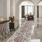 Hallway Washable Runner Rug - 2'6x14 Kitchen Rugs Entryway Rug Runner Vintage Soft Floor Mat Non Slip Indoor Farmhouse Carpet for Bathroom Living Room Bedroom (2'6''x14', Brick) by HYHAOYUNLAI