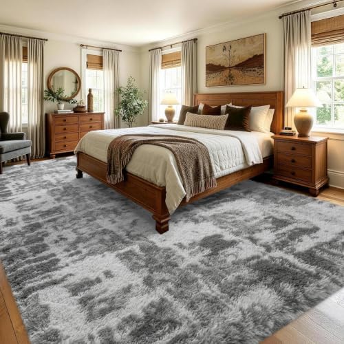 8x10 Extra Large Grey Fluffy Soft Area Rug Non-Slip for Living Room Bedroom - Image 4
