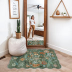 Washable Floral 2x3 Area Rug: Indoor Soft Scalloped Carpet for Entryway Kitchen Nursery Non-Slip Water Resistant Bathroom Laundry Floor Mat Low Pile Durable Door Mat(2x3 Floral/Green) - Image 6