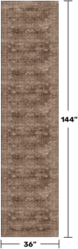Hazo Haus Brown Neutral Boho Washable 3x12 Extra Long Hallway Runner Rug, Waterproof Large Kitchen Floor Rug Indoor, Non-Slip Stain & Fade Resistant, Vintage Dark Earthy Taupe Decor - Image 2