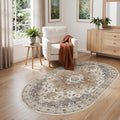 Madane Washable Oval Rug 3x5 for Entryway Small Area Rugs, Turmeric/Grey by Madane