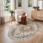 Madane Washable Oval Rug 3x5 for Entryway Small Area Rugs, Turmeric/Grey by Madane