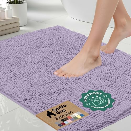 GORILLA GRIP Bath Rug Mat for Bathroom, Absorbent Chenille, 30x20 Purple by GorillaGrip