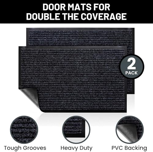 Front Door Mat, Indoor Outdoor Welcome Entryway Doormat, 48x36 Steel Gray - Image 2