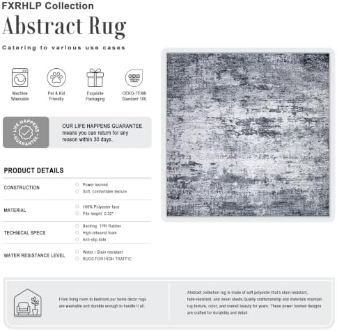 Area Rug Living Room: 6x6 Modern Washable Indoor Soft Carpet Grey - Image 2