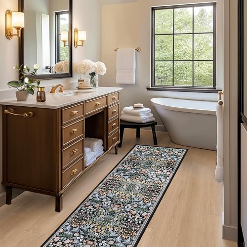 PLHXFR 2x6 Washable Runner Rug：Floral Indoor Kitchen Carpet Dark Black - Image 5