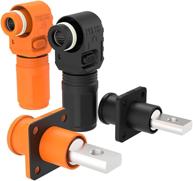 1 Set Battery Energy Storage Connector, 60A 10mm² High Current Connectors Quick Plug Terminal Orange Right Angle Plug and Socket IP67 Waterproof Power Adapter (60A, Orange)