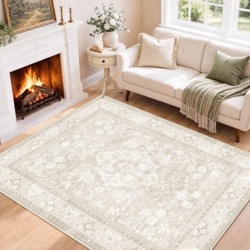 SameBed 5x7 Area Rug Living Room, Vintage Neutral Washable Carpet Beige by SameBed