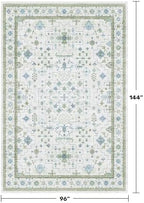 Cream Green Large 8x12 Area Rug for Living Room - Washable Non Skid Geometric Floral Carpet for Dining Room, Playroom, Bedroom - Blue and Green Soft Floral Rug - Image 2
