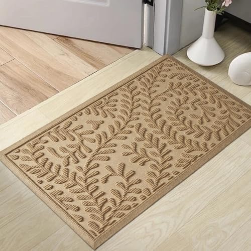HIYARD Front Door Mat, Absorbent Dirt Trapping Welcome Door Mat Indoor Outdoor, Non Slip Entry Mat, Indoor Outdoor Door Mats, Fade Resistant, Low Profile Doormat for Entryway, 29×17, Beige by HIYARD