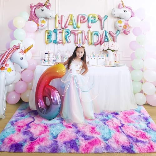 Noahas 6x9 Large Tie-Dyed Pink Purple Blue Fluffy Area Rug Non-Slip for - Image 4