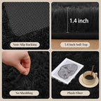 PLHXFR 4x6 Area Rugs Living Room: Fluffy Bedroom Rug Shag Carpet Black - Image 5