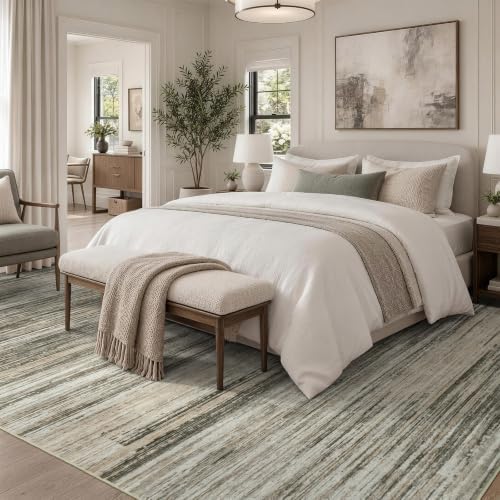 Lofus 9x12 Area Rug for Living Room, Abstract Washable Non-Slip Rugs, Taupe - Image 2