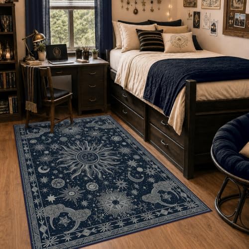 Vacuum-Friendly, 4x6 Washable Area Rug, Blue Gray White by meejou
