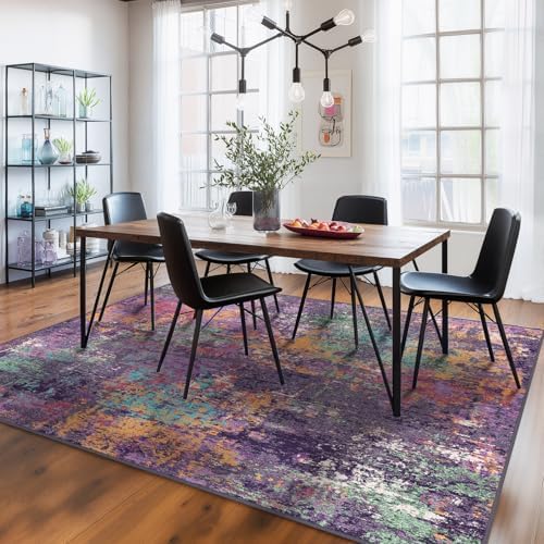 RELEANY Washable 7'x9' Abstract Area Rug for Living Room Purple Multi - Image 2