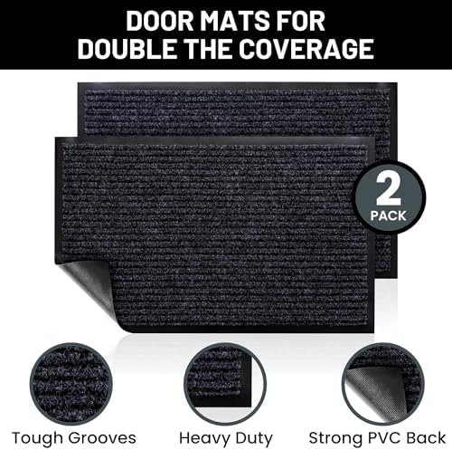 Front Door Mat, Indoor Outdoor Welcome Entryway Doormat, 30x17 Steel Gray - Image 2
