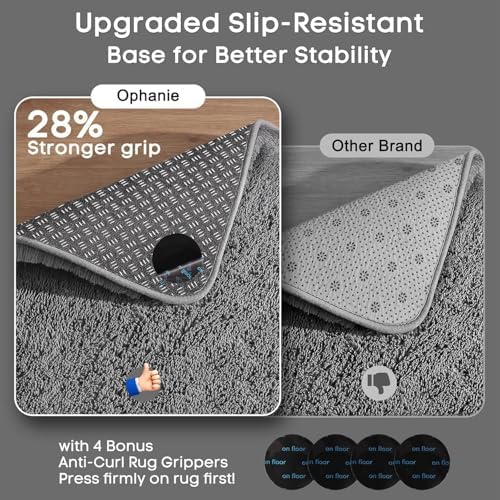 Ophanie Runner Rug for Hallway, 2x6 Washable Non-Slip Fluffy Soft Bedside Rugs 2 Pack, Bedroom Living Room Shaggy Gray Carpet for Kids Girls Boys Dorm Nursery Decor,Grey with Over 99 pcs Pile fibers - Image 4