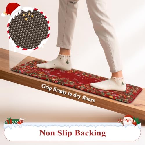 KIMODE Christmas Decor Kitchen Mats for Floor Anti Fatigue Cushioned, Red - Image 5