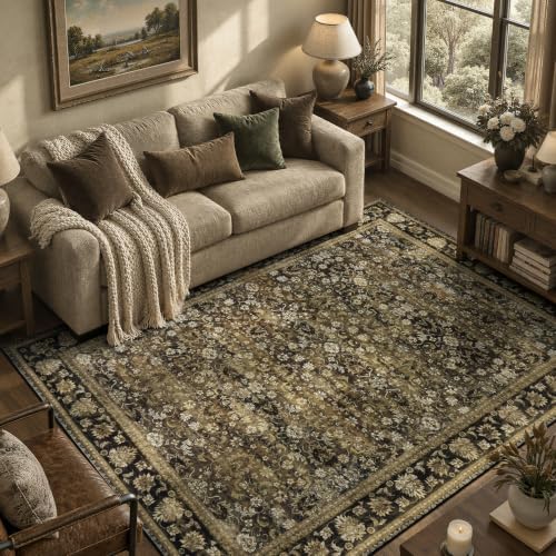 5x7 Area Rug for Living Room, Non-Slip Washable Large Carpet, Mocha Brown by Lofus