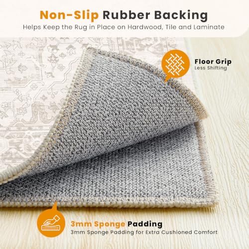 SameBed 9x12 Area Rug Living Room, Vintage Washable Carpet Neutral Beige - Image 6