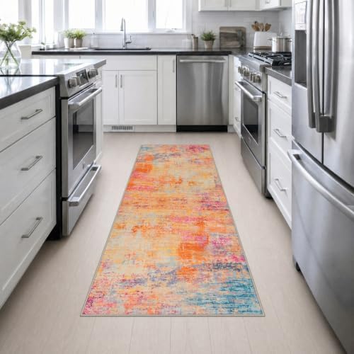 2.6x8 Washable Runner Rug：Modern Abstract Soft Carpet Galaxy Haze - Image 4