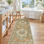 Madane Washable Kitchen Runner Rug 2x6 Hallway Runners, Brick/Brown/Green - Image 2