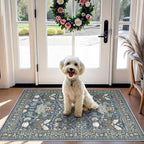 Washable 2x3 Runner Rug for Entryway: Easy-Clean Carpet with Non-Slip Backing for Bedroom Kitchen Stain-Resistant Shedding-Free Floor Mat – Perfect for High-Traffic Areas with Pets (2x3,Floral/Blue) by HYHAOYUNLAI