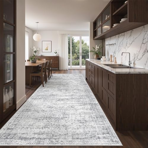 4x10 Runner Rug Non Slip,Washable Hallway Runner Rug,Grey by Restydon