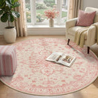 RELEANY Washable Area Rug, Round 4ft, Pink/Light Vintage Pink - Image 2