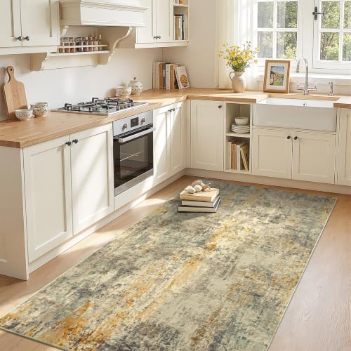 Entryway Rug 3x6 Beige Bedroom Area Rug Washable Non Slip Abstract Boho Rugs for Indoor Entry, Kitchen, Classroom, Bathroom, Kids Girls Room, Office, College Dorm Small Carpet - Image 5