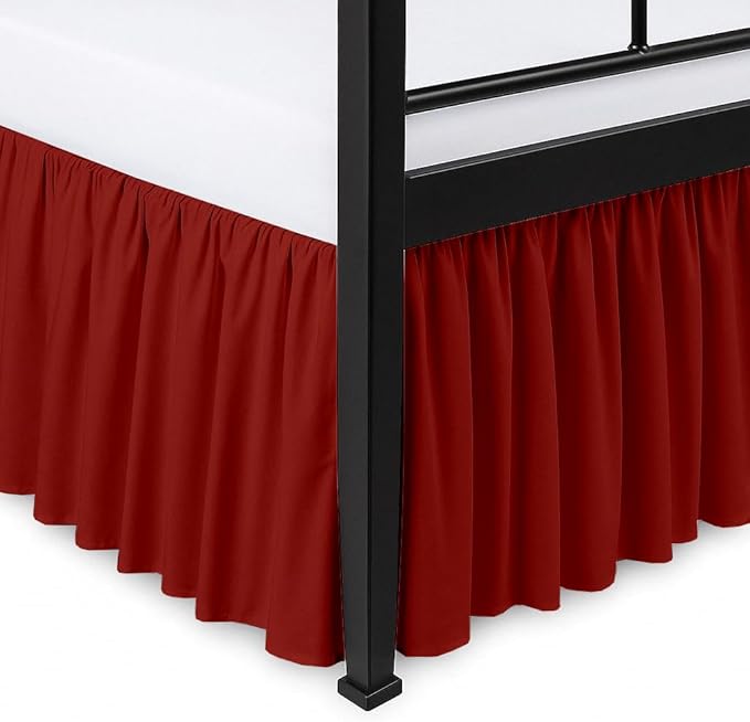 Ruffled Bed Skirt Split Corners with Platform, Tailored Fit Hotel Quality Wrinkle Free Ultra-Soft Microfiber Dust Ruffle, Upto 18 Inch Drop, Twin XL, Burgundy