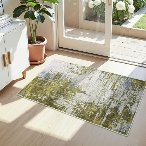 Entrance Rugs Indoor 2x4 Green Entry Rug Washable Abstract Black Small Area Rug Non-Slip Low Pile Throw Rugs for Entryway, Kitchen Floor, Front Door Indoor Door Mat, Bathroom, Bedroom Bedside by OmpaaHomeDecor