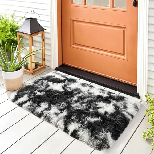 2x3 Tie-Dyed Black and White Fluffy Area Rug Non-Slip for Entryway Bedroom - Image 2