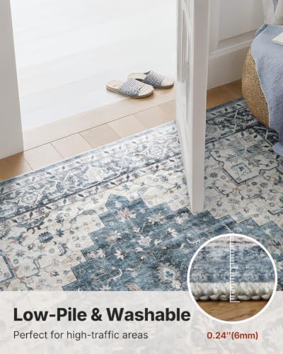 Amada Large 10x12 Washable Area Rug for Living Room, Blue, Vintage Pattern - Image 4