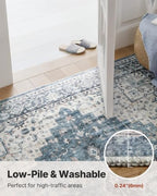 Amada Large 10x12 Washable Area Rug for Living Room, Blue, Vintage Pattern - Image 4
