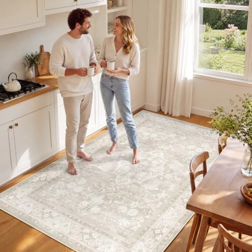 SameBed 5x7 Area Rug Living Room, Vintage Neutral Washable Carpet Beige - Image 4
