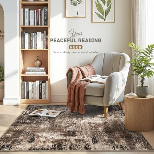 Entryway Rug 3x4 Brown Bedroom Area Rug Washable Non Slip Abstract Boho Rugs for Indoor Entry, Kitchen, Classroom, Bathroom, Kids Girls Room, Office, College Dorm Small Carpet - Image 2