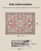 Amada Large 9x12 Washable Area Rug for Living Room, Red, Vintage Pattern - Image 2