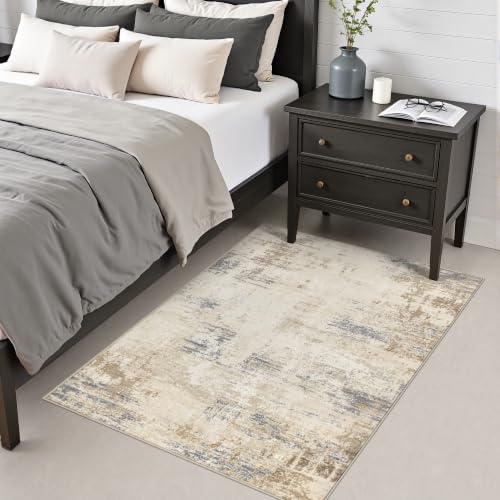 Area Rug Living Room: 3x5 Modern Washable Soft Carpet Beige Brown - Image 4