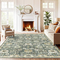 Amada 5x7 Washable Area Rug for Living Room, Green/Brown, Vintage Pattern by AMADAHOMEFURNISHING